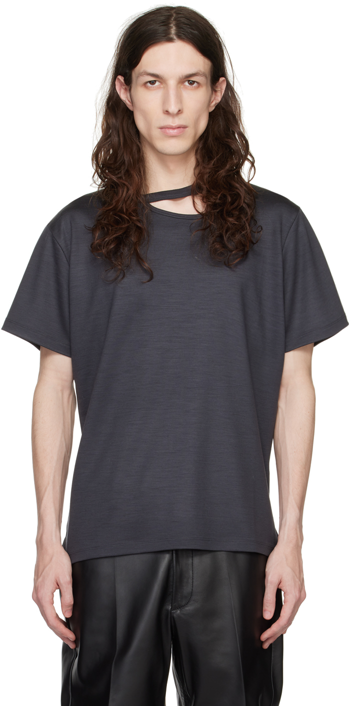 Gray Asymmetrical Opening T-Shirt