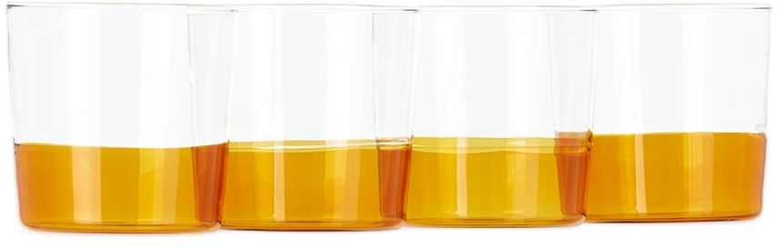 Ichendorf Milano Orange Light Water Glass Set, 4 Pcs In Amber Bottom/clear