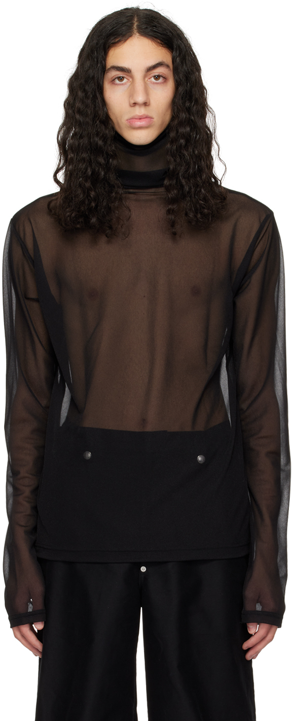 Johnlawrencesullivan: Black Sheer Turtleneck | SSENSE