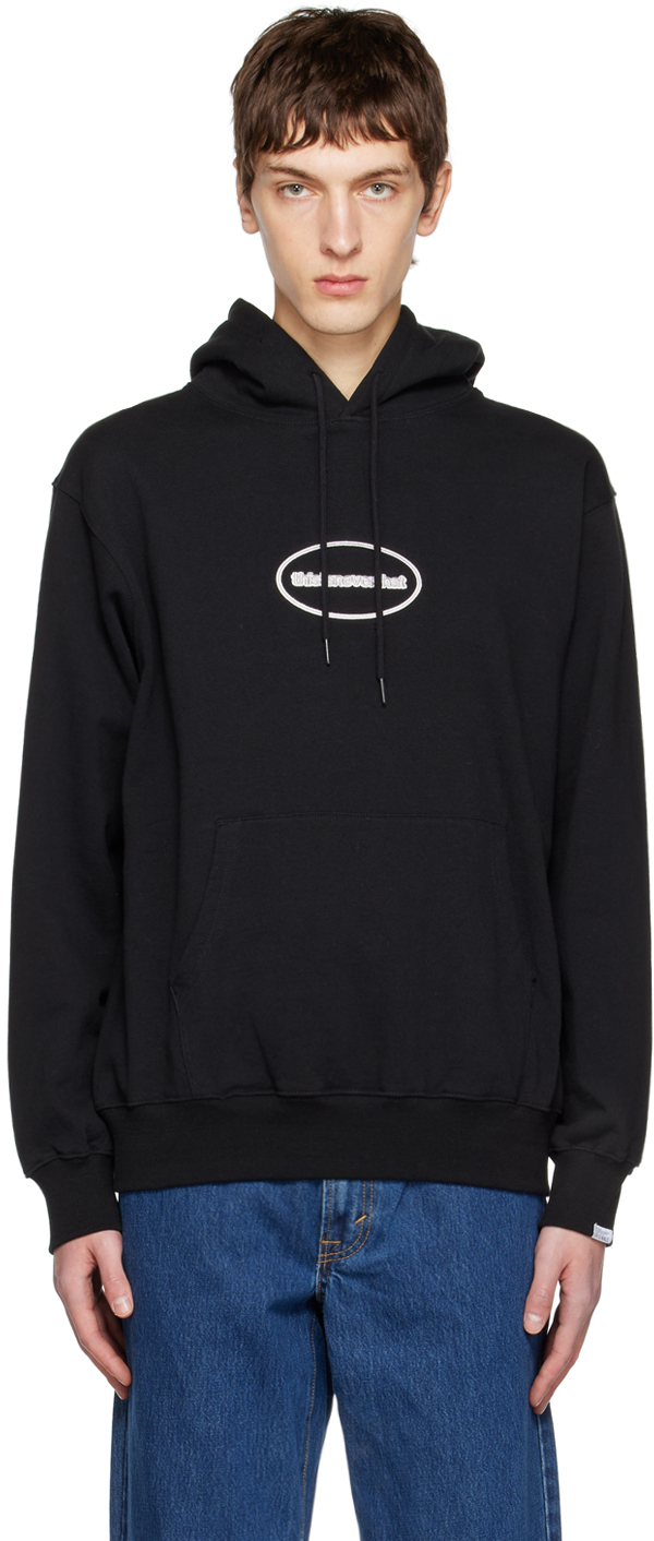 thisisneverthat: Black Embroidered Hoodie | SSENSE Canada