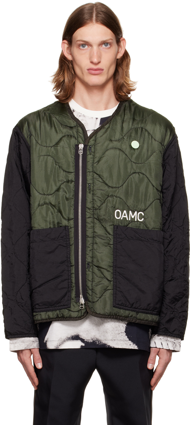 Oamc Logo-print Zip-up Quilted Jacket In Green | ModeSens