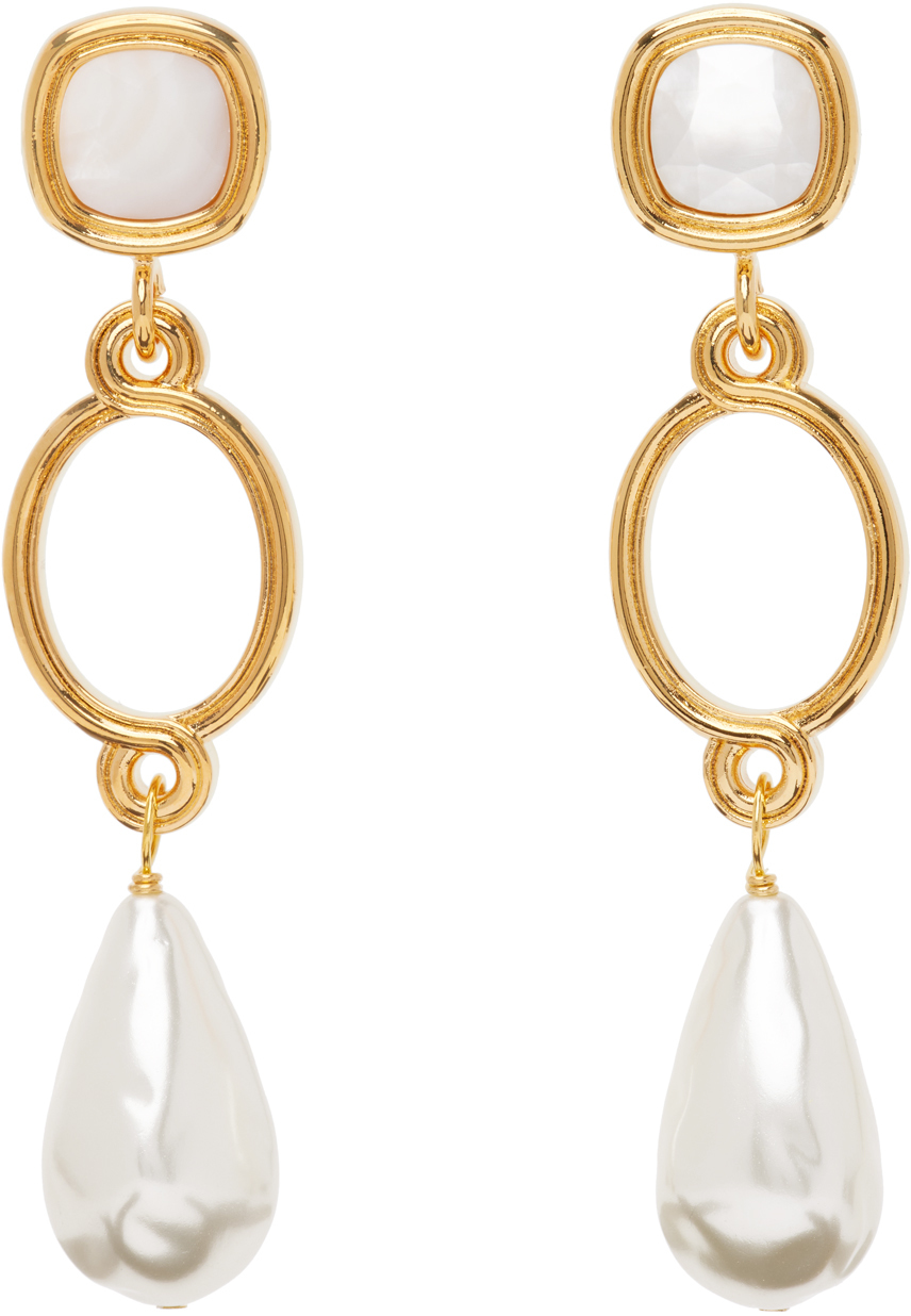 Erdem Gold Pearl Earrings In Gold / White