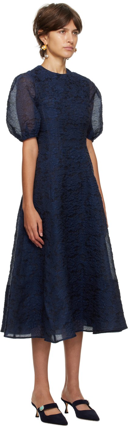 ERDEM NAVY & BLACK KYLA MIDI DRESS 
