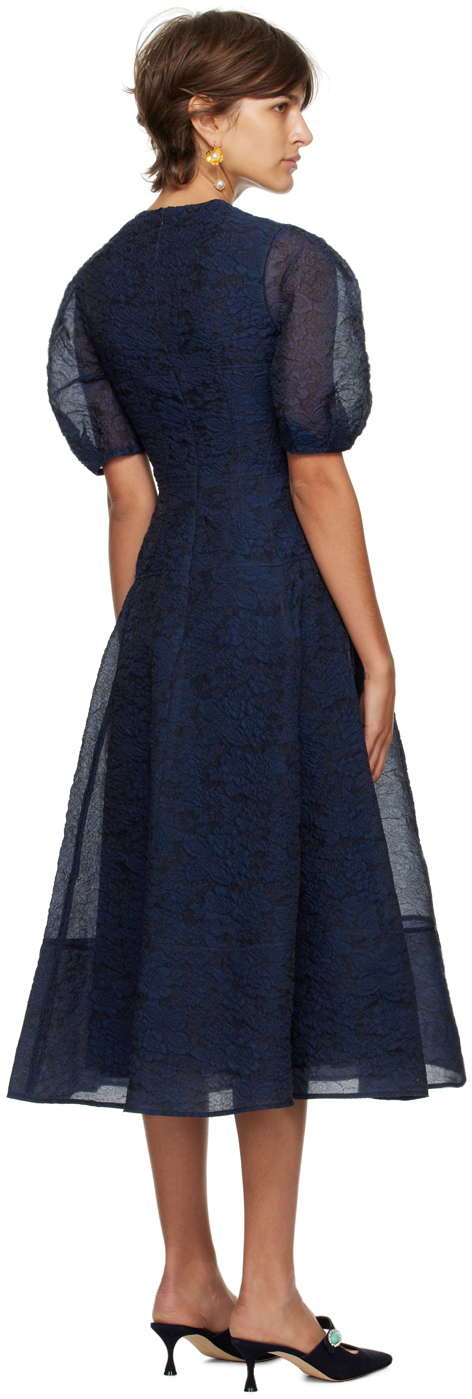 ERDEM NAVY & BLACK KYLA MIDI DRESS 