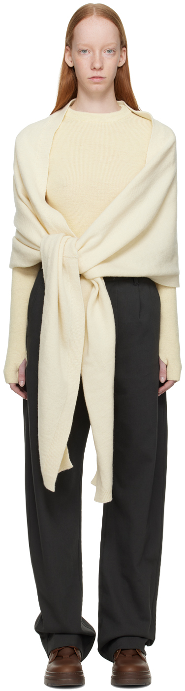 Lemaire Off-white Wrap Scarf In Wh048 Light Cream