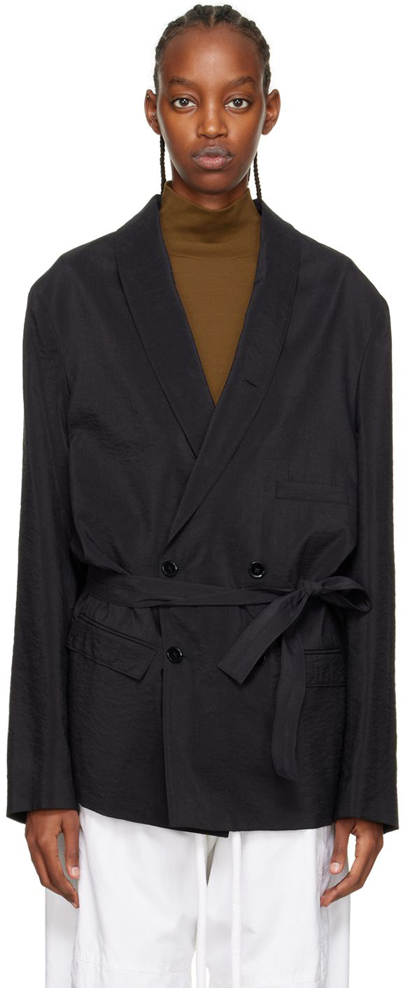 Lemaire Black Belted Double-Breasted Blazer