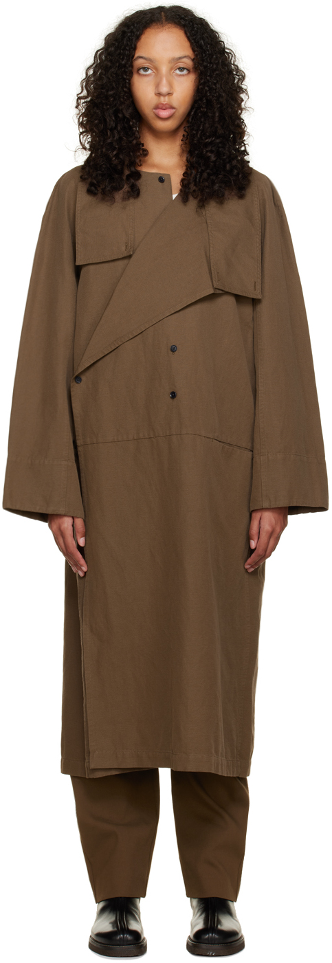 LEMAIRE: Brown Asymmetric Collar Coat | SSENSE