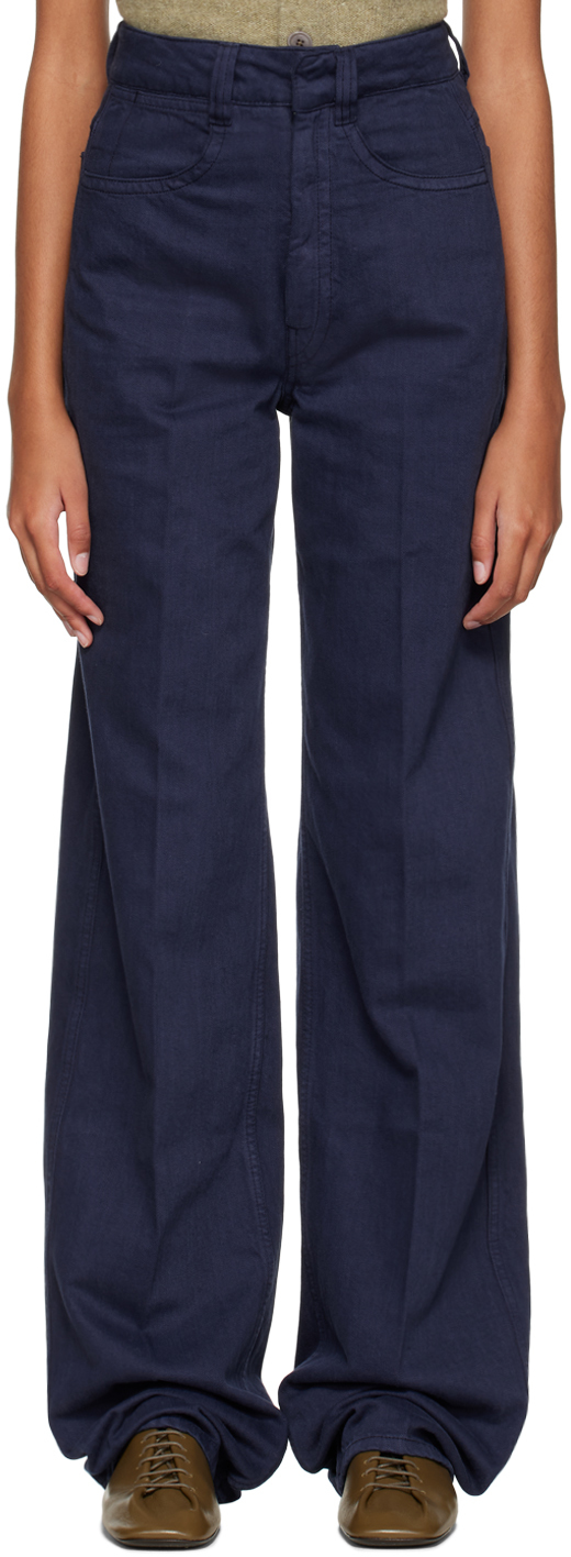 Shop Lemaire Indigo High Waisted Jeans In Bl780 Ink Blue