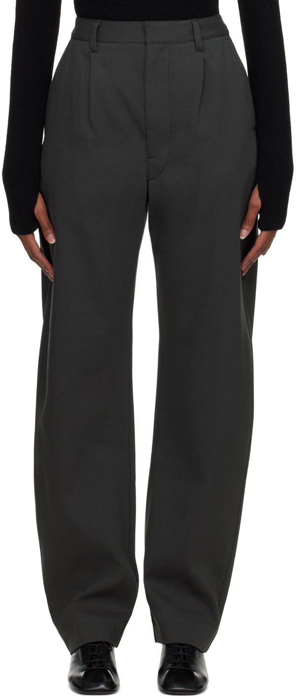 Shop Lemaire Gray Curved Trousers In Bk983 Ash Black