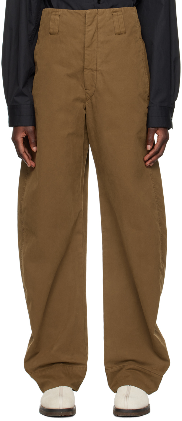 Brown Curved Trousers by LEMAIRE on Sale