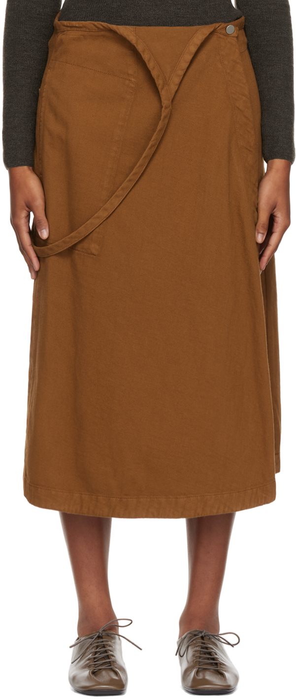 Brown Apron Midi Skirt