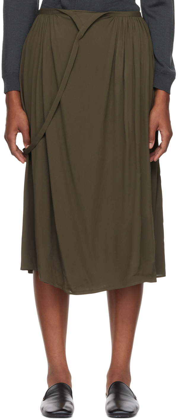 Khaki Soft Apron Midi Skirt