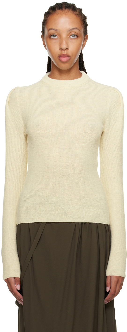 Shop Lemaire Off-white Crewneck Sweater In Wh014 Creamy White