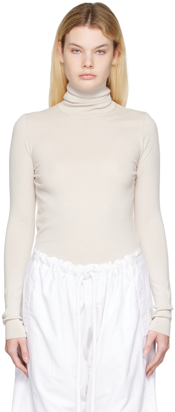 Shop Lemaire Off-white Merino Wool Turtleneck In Wh048 Light Cream