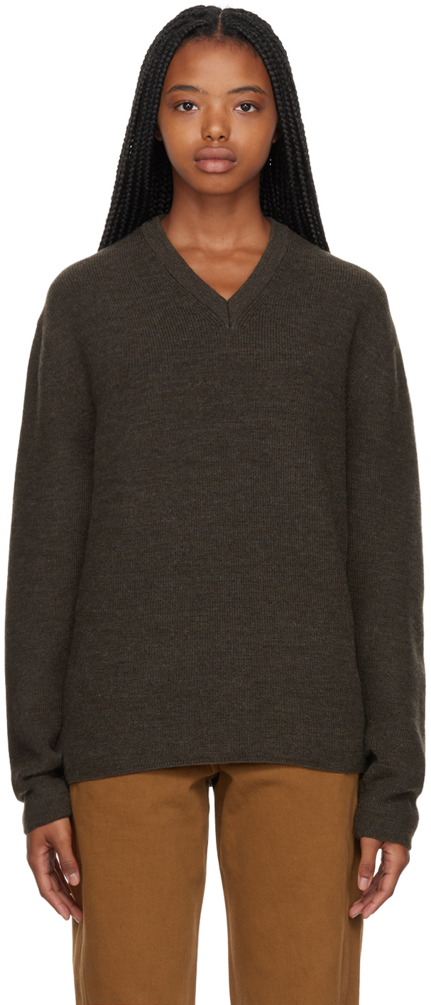 LEMAIRE: Brown V-Neck Sweater | SSENSE Canada