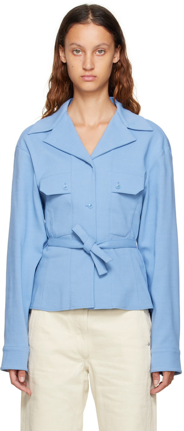 Blue Convertible Collar Fitted Shirt by LEMAIRE on Sale