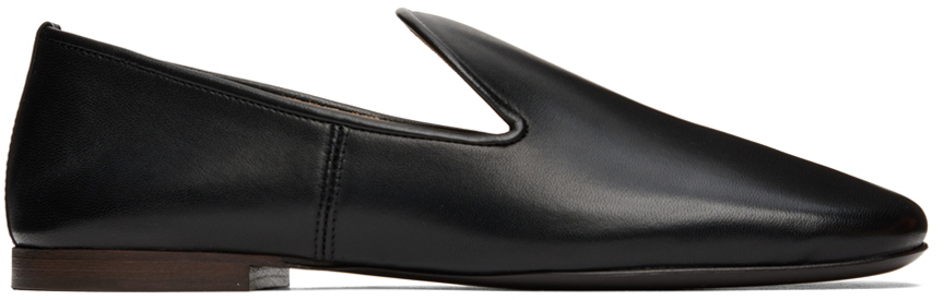Lemaire Black Lambskin Soft Loafers In Bk999 Black Satin