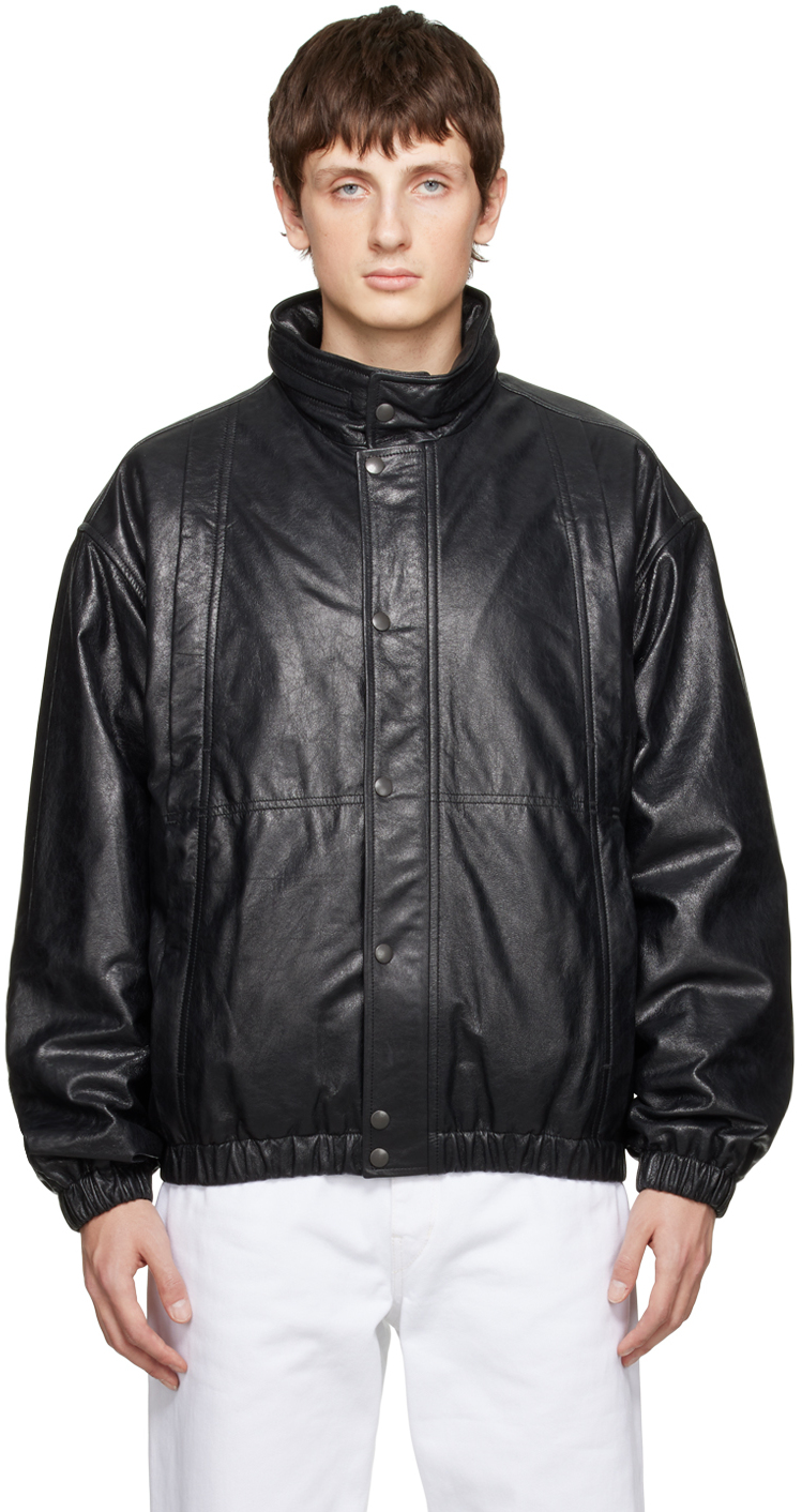 LEMAIRE: Black Paneled Leather Jacket | SSENSE UK