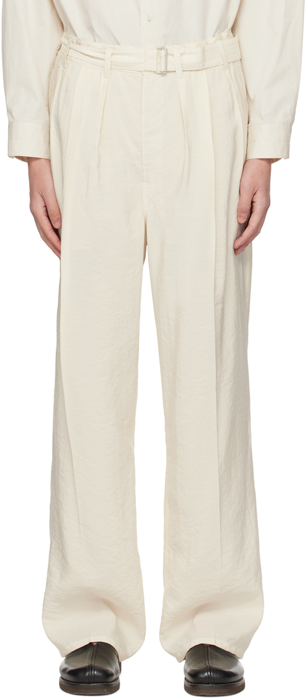 LEMAIRE: Off-White Pleated Trousers | SSENSE UK