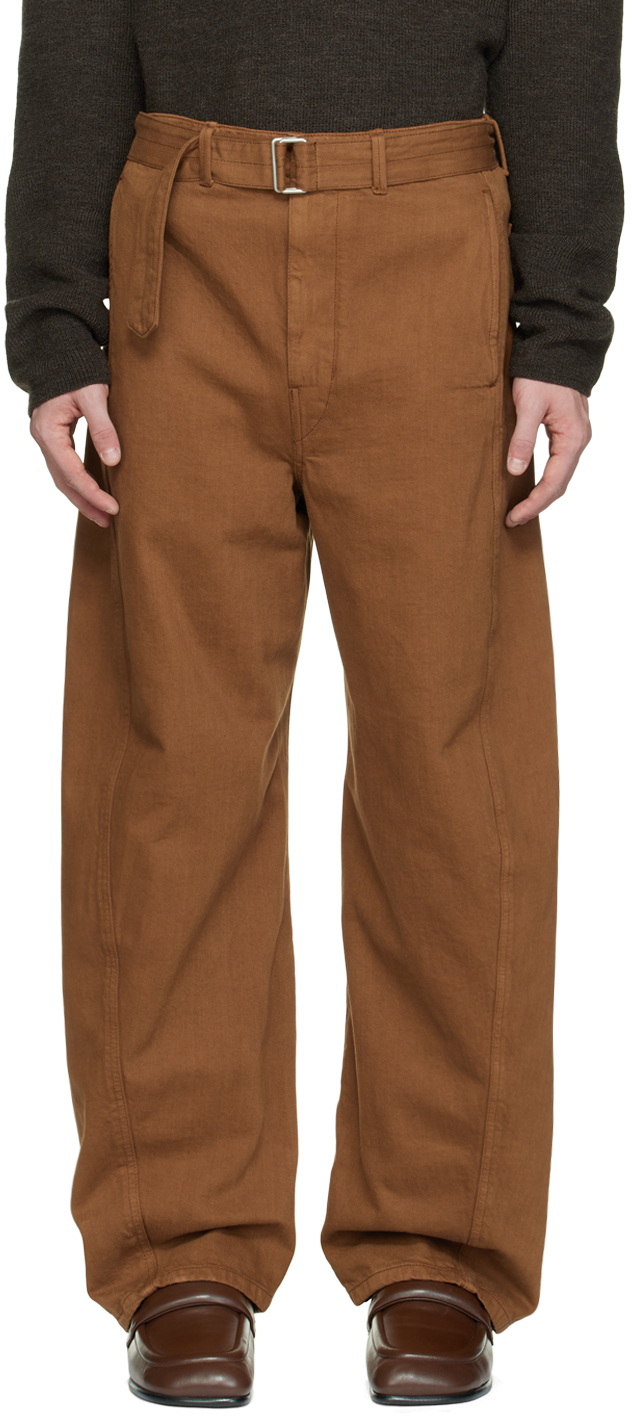 LEMAIRE Brown Twisted Belted Trousers