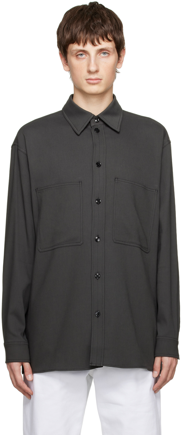 LEMAIRE: Black Straight Collar Shirt | SSENSE
