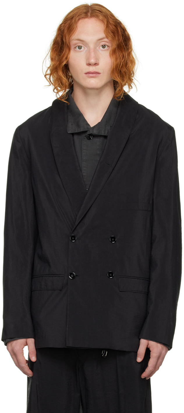 Lemaire Black Belted Double-Breasted Blazer