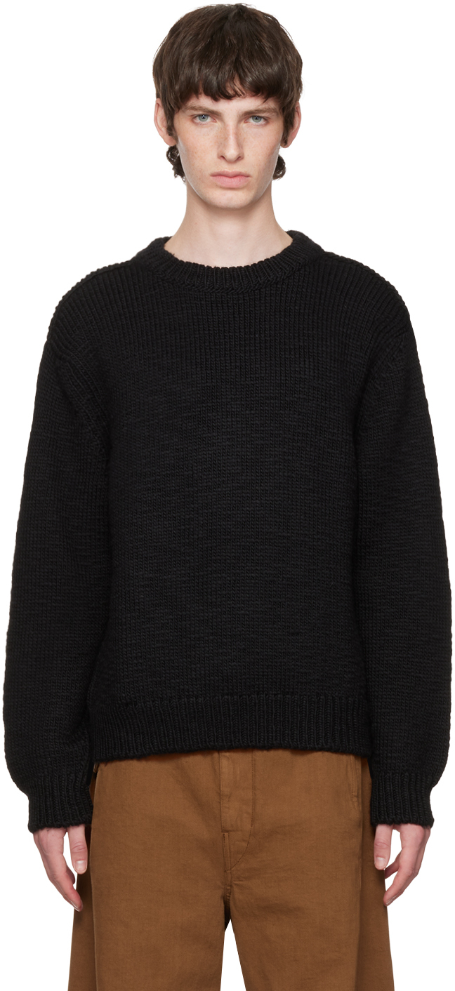 LEMAIRE: Black Crewneck Sweater | SSENSE Canada