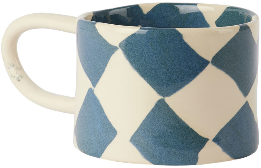 Henry Holland Studio Blue & White Check Loop Mug In Blue/white