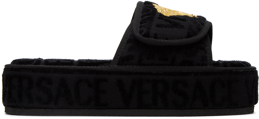 Shop Versace Black Medusa Slippers In Z4800 Nero