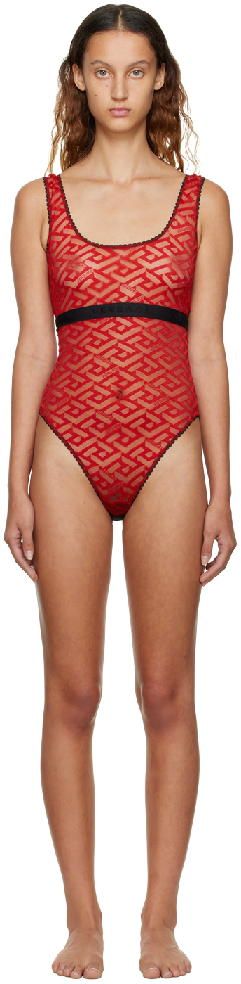 Versace Underwear Red La Greca Bodysuit