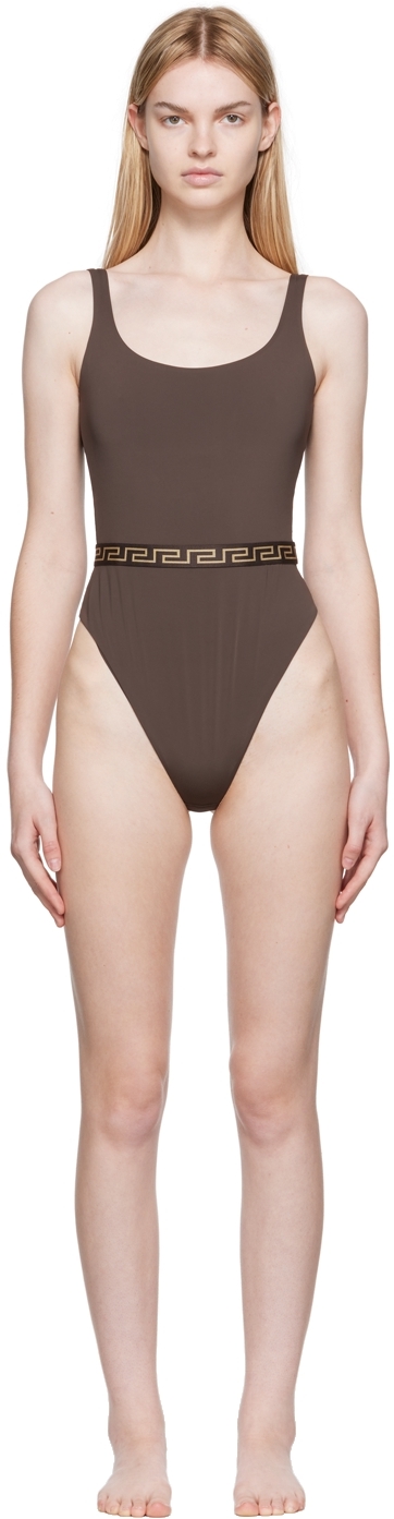Versace Underwear Brown Greca Border Bodysuit