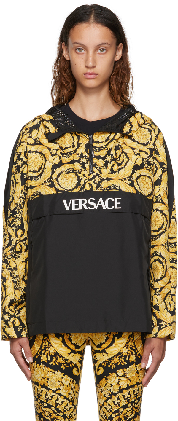 Versace Underwear Black & Gold Barocco Half-Zip Hoodie