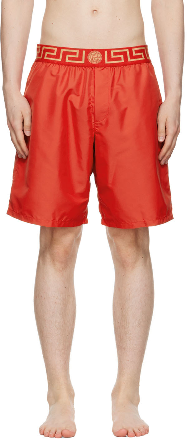 Versace Underwear Red Greca Border Swim Shorts