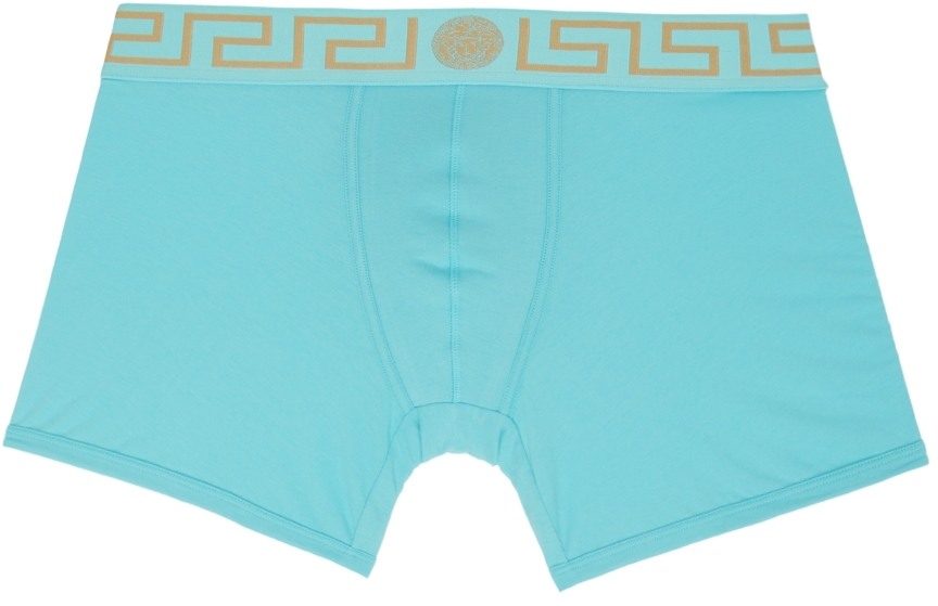 Versace Underwear: Blue Greca Border Boxer Briefs