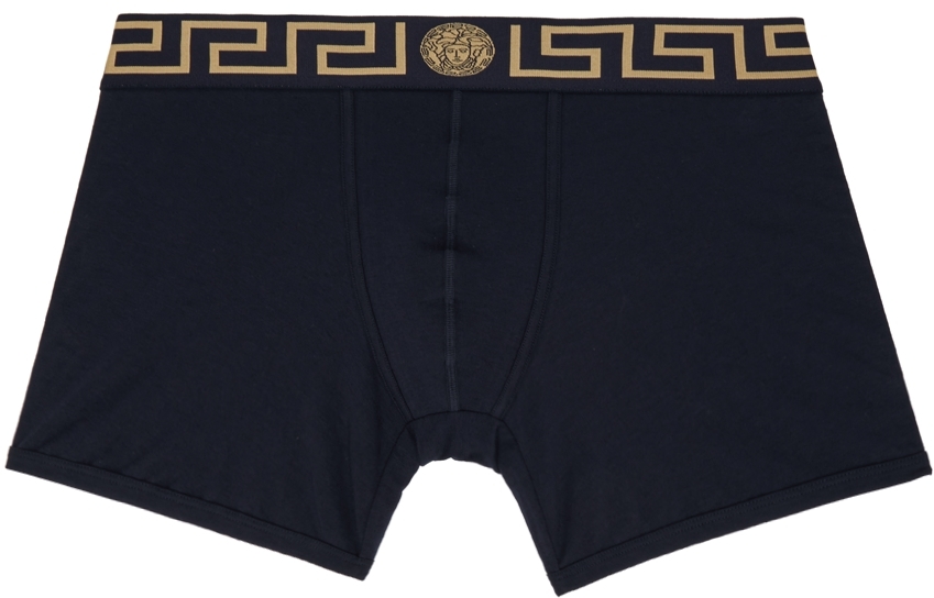 Versace Underwear Navy Greca Border Long Boxer Briefs