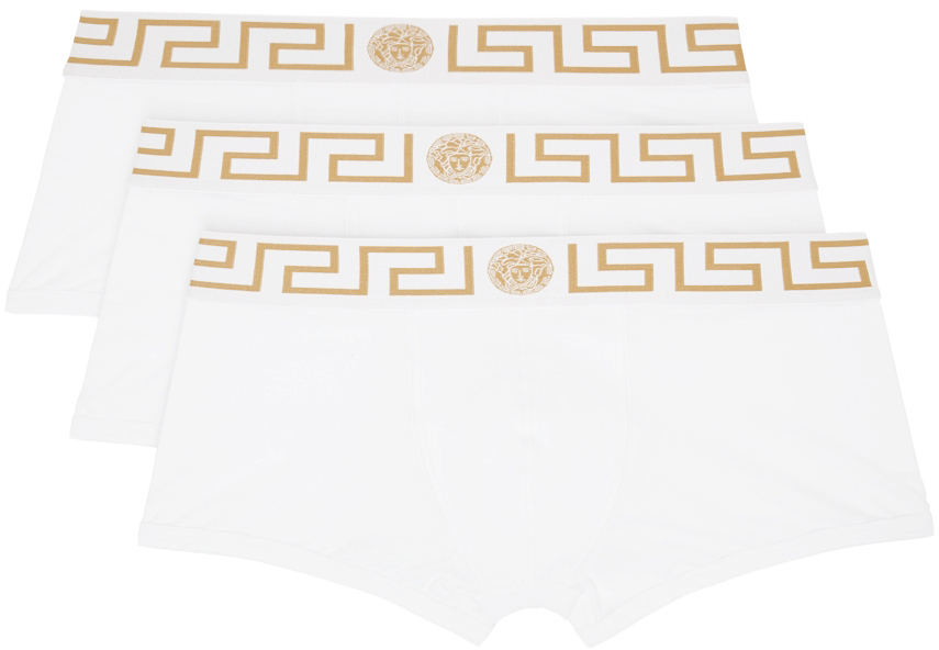 Versace Underwear Three-Pack White Greca Border Boxer Briefs
