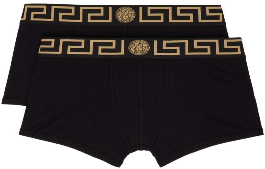 Versace Underwear: Two-Pack Black Greca Border Boxer Briefs | SSENSE UK