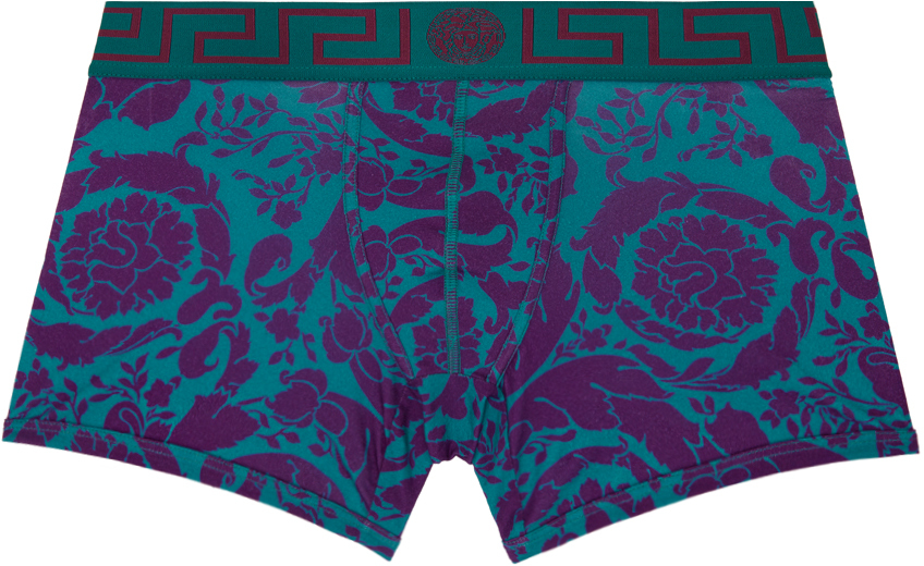 Versace Barocco Print Cotton Briefs in Teal/Purple for Men Blue Mens Clothing Underwear Boxers briefs 