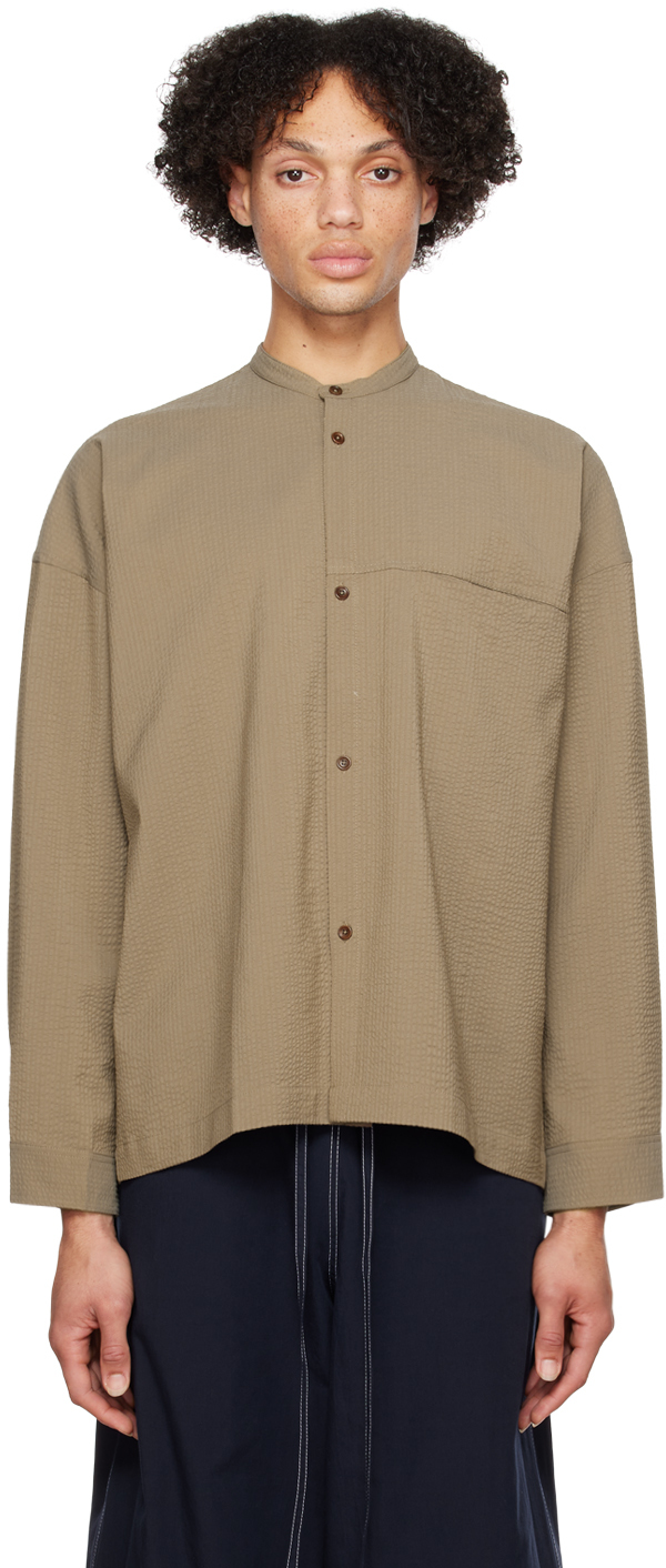 Brown Band Collar Shirt