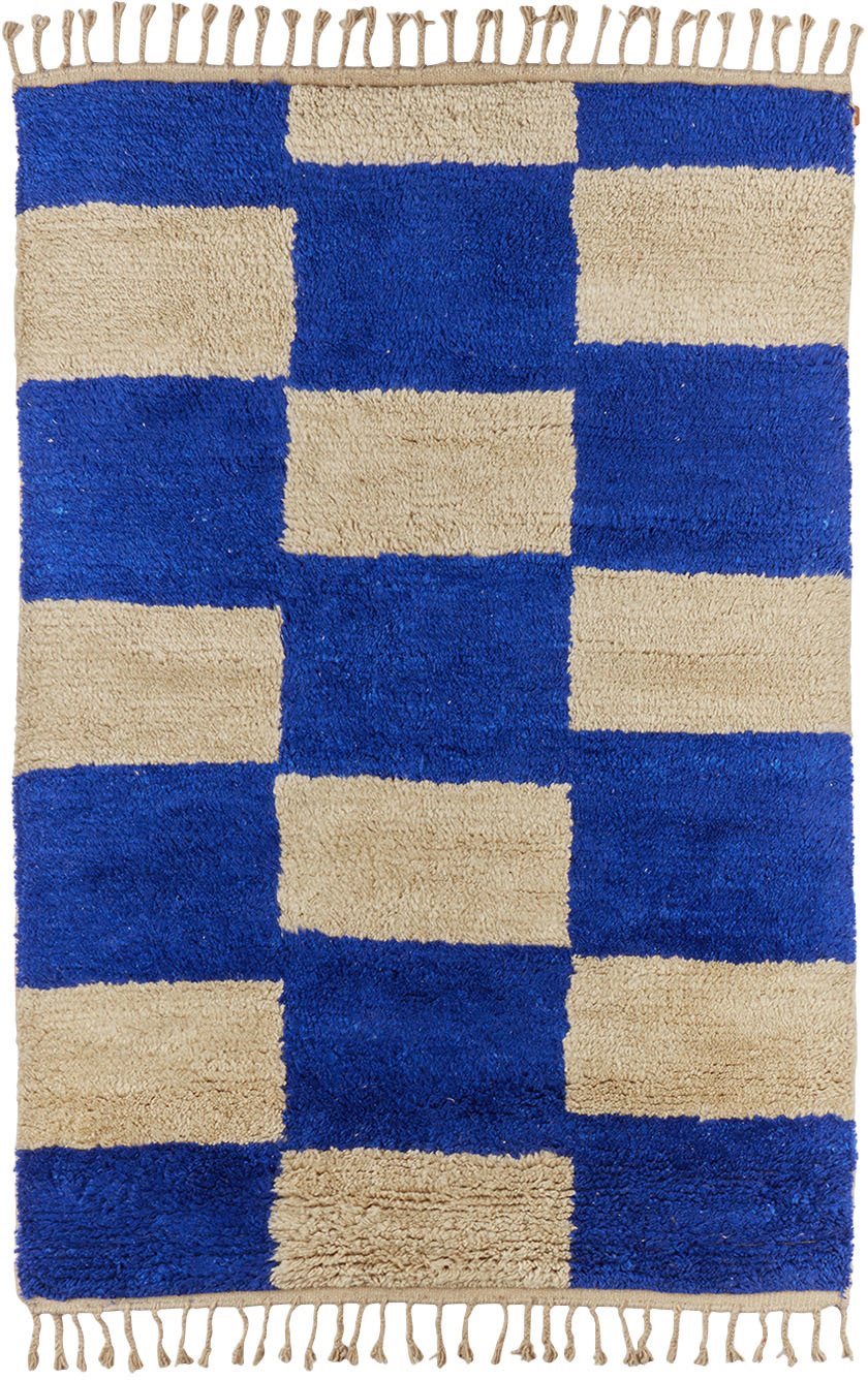 Ferm Living Off-white & Blue Mara Rug In Bright Blue/off-whit