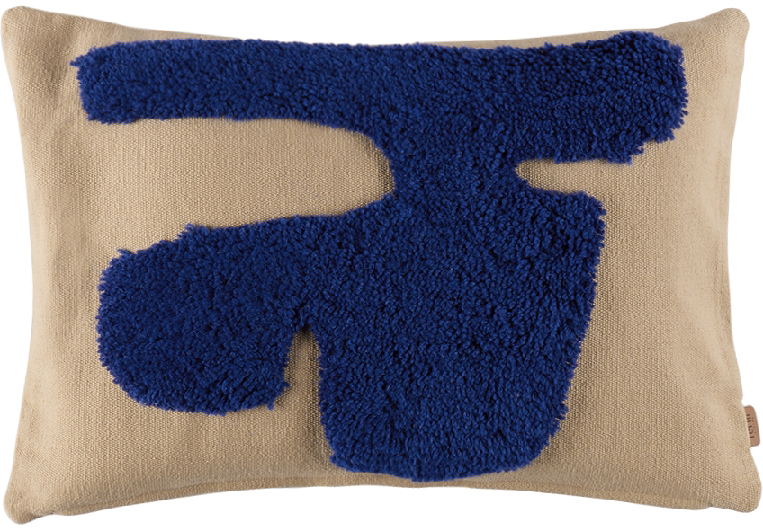 Ferm Living Beige & Blue Lay Cushion In Sand / Bright Blue