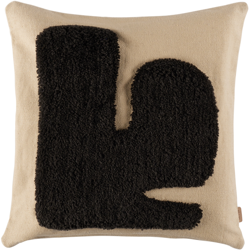 Ferm Living Beige & Brown Lay Cushion In Sand / Dark Brown