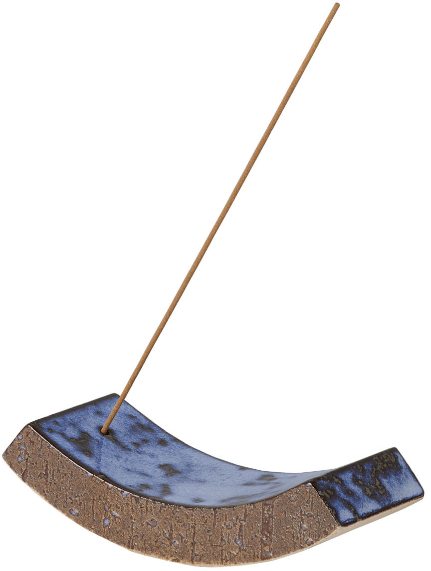 Binu Binu Blue Roof Tile Curve Incense Holder In Indigo