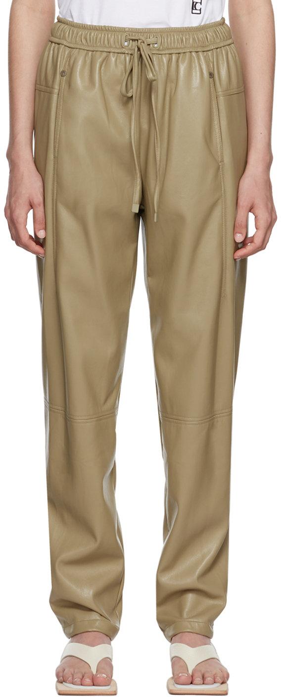 Khaki Jogger Faux-Leather Pants by LOW CLASSIC on Sale