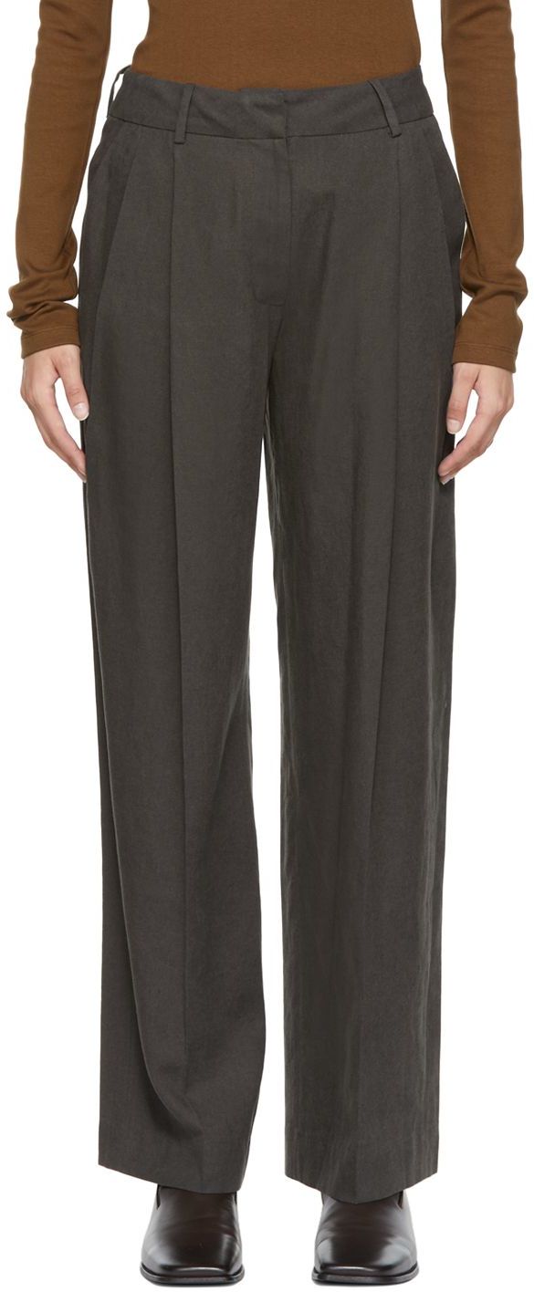 Low Classic Gray Tencel & Linen Trousers In Charcoal