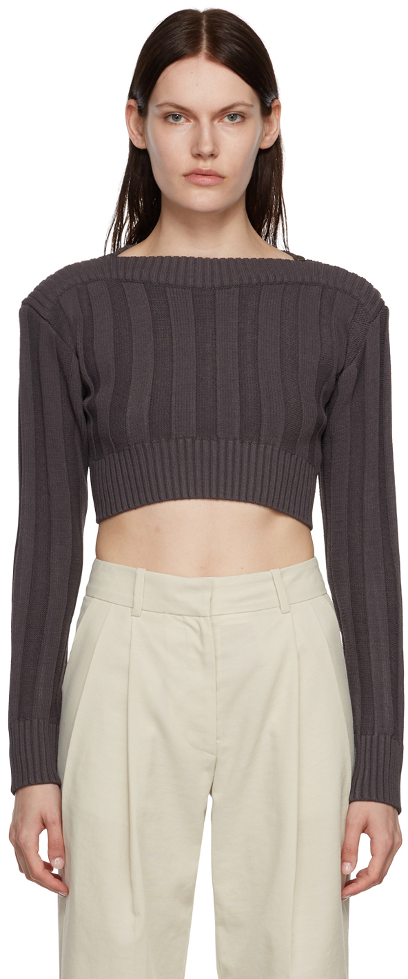 LOW CLASSIC: Gray Cropped Sweater | SSENSE Canada
