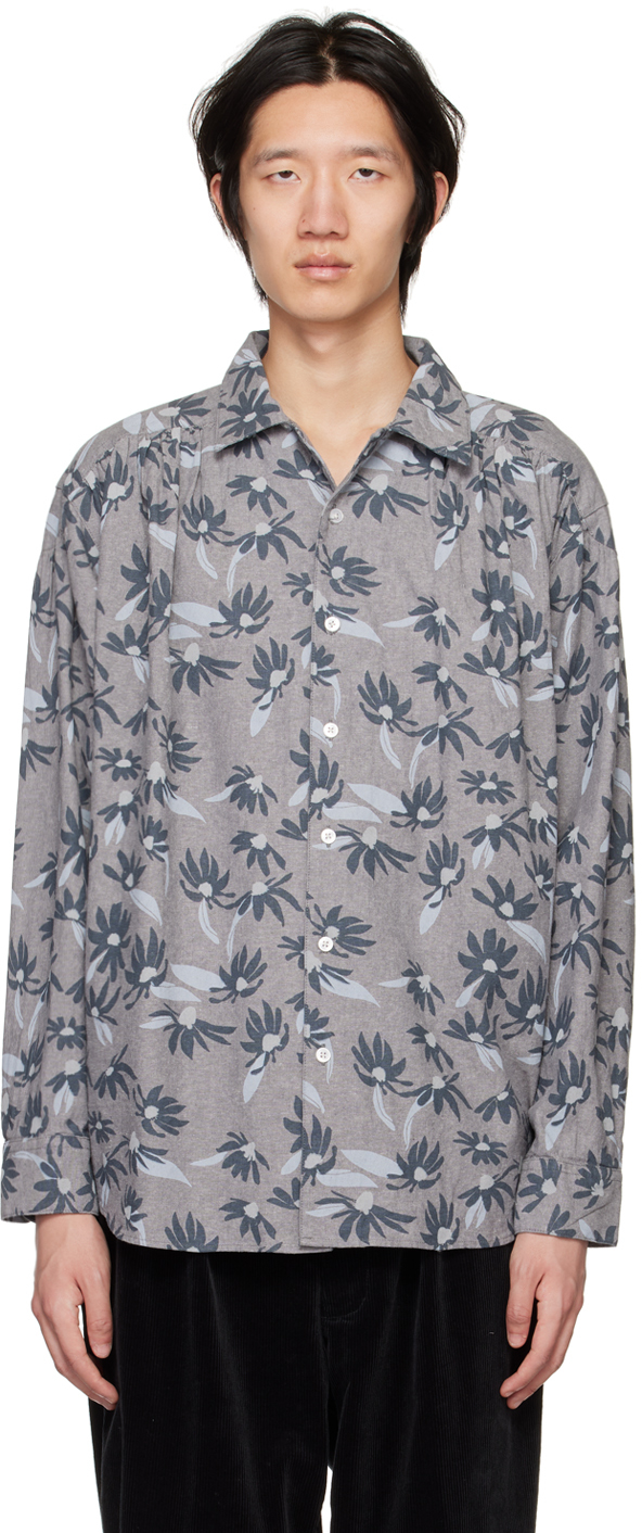 Aïe Gray Painter Shirt In Grey Floral Print