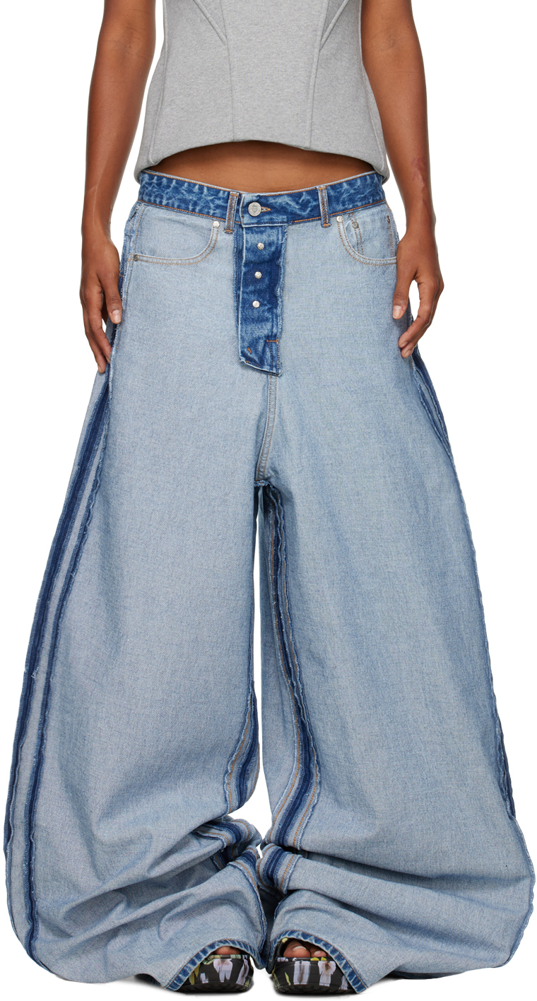 Ssense Femme Vêtements Pantalons & Jeans Jeans Taille haute Jean Kick bleu à taille haute 