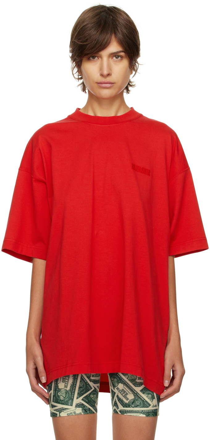VETEMENTS Red Embroidered T-Shirt