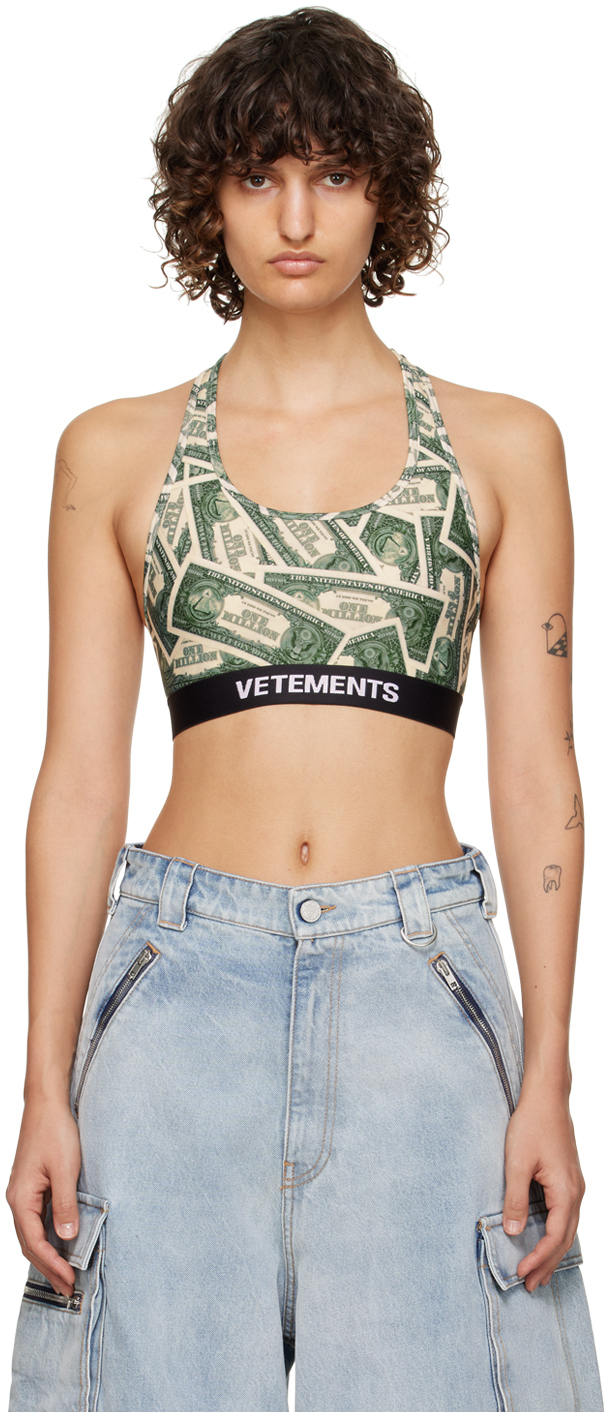 Off-White & Green Million Dollar Sport Bra